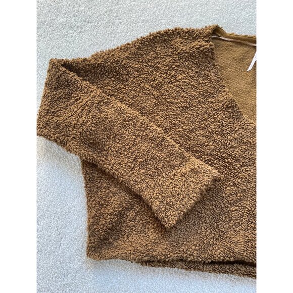 Free People Women's Small Popcorn Cropped Drop Shoulder V-neck Sweater Brown - Picture 2 of 9